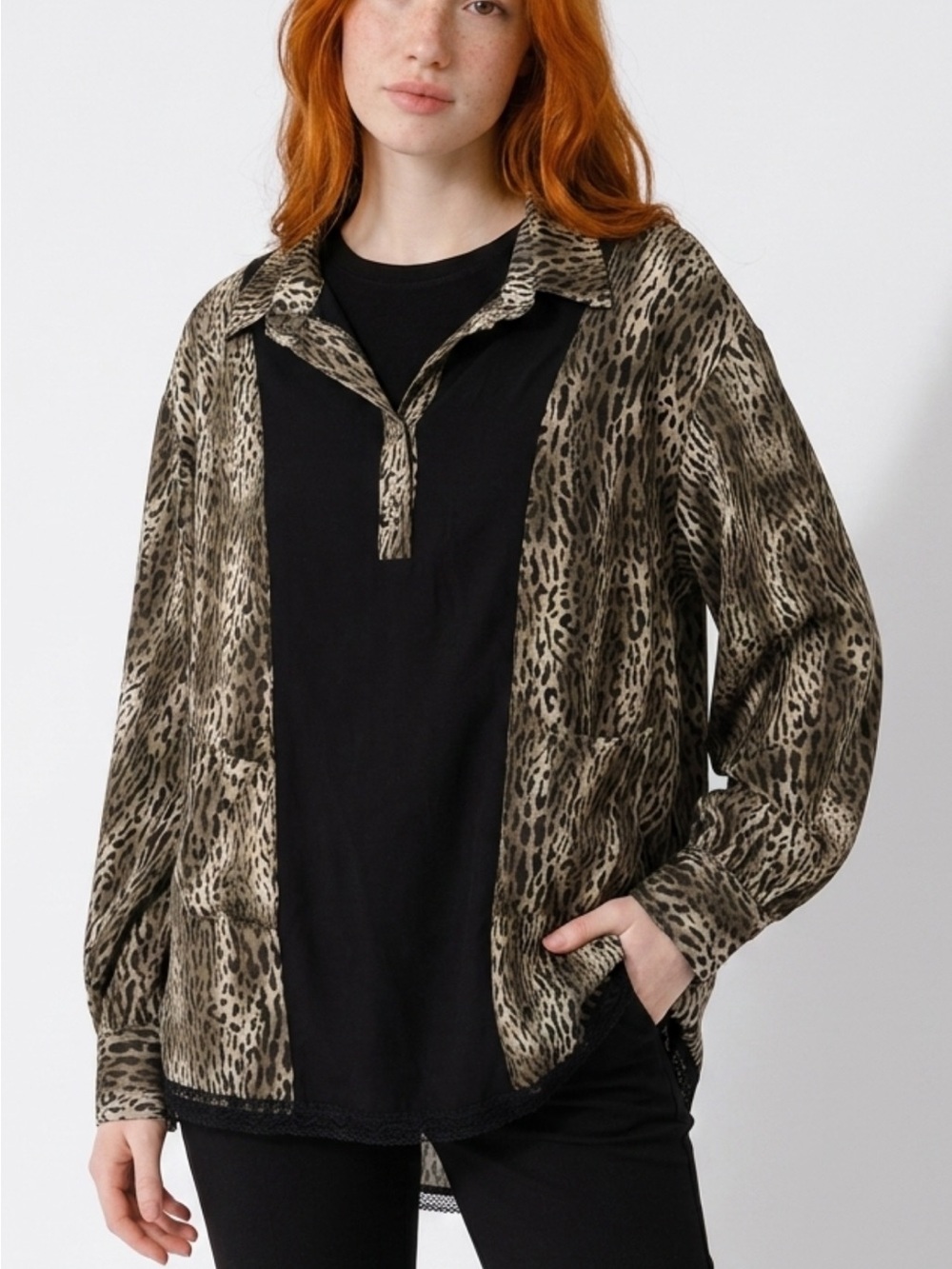 POL Leopard-Print Blouse Brown and Black